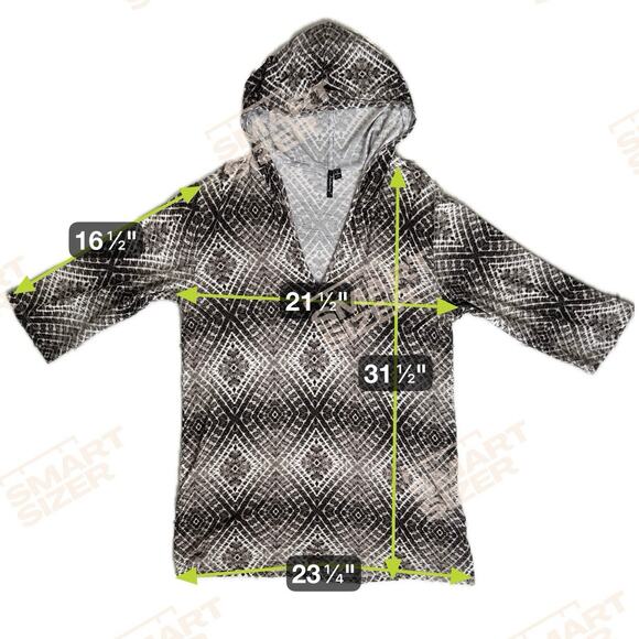 Porto Cruz Swimsuit Cover Up Small Black White Diamond Print Hooded Beach Shirt - Picture 5 of 10
